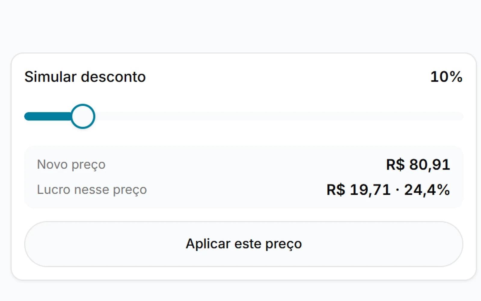 Simulador de desconto do Prato Gestor mostrando o impacto de um desconto no lucro final antes de aplicar